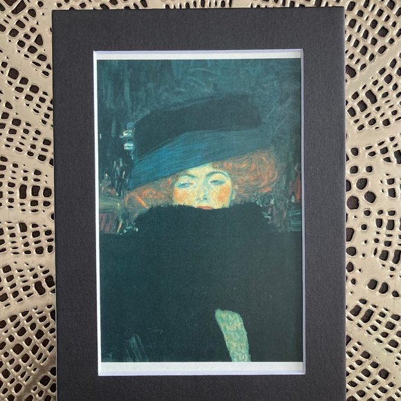 NWT 5x7" Gustav Klimt Print "Lady w/Hat and Feather Boa" w/Black Mat - HOME - Picture 1 of 3